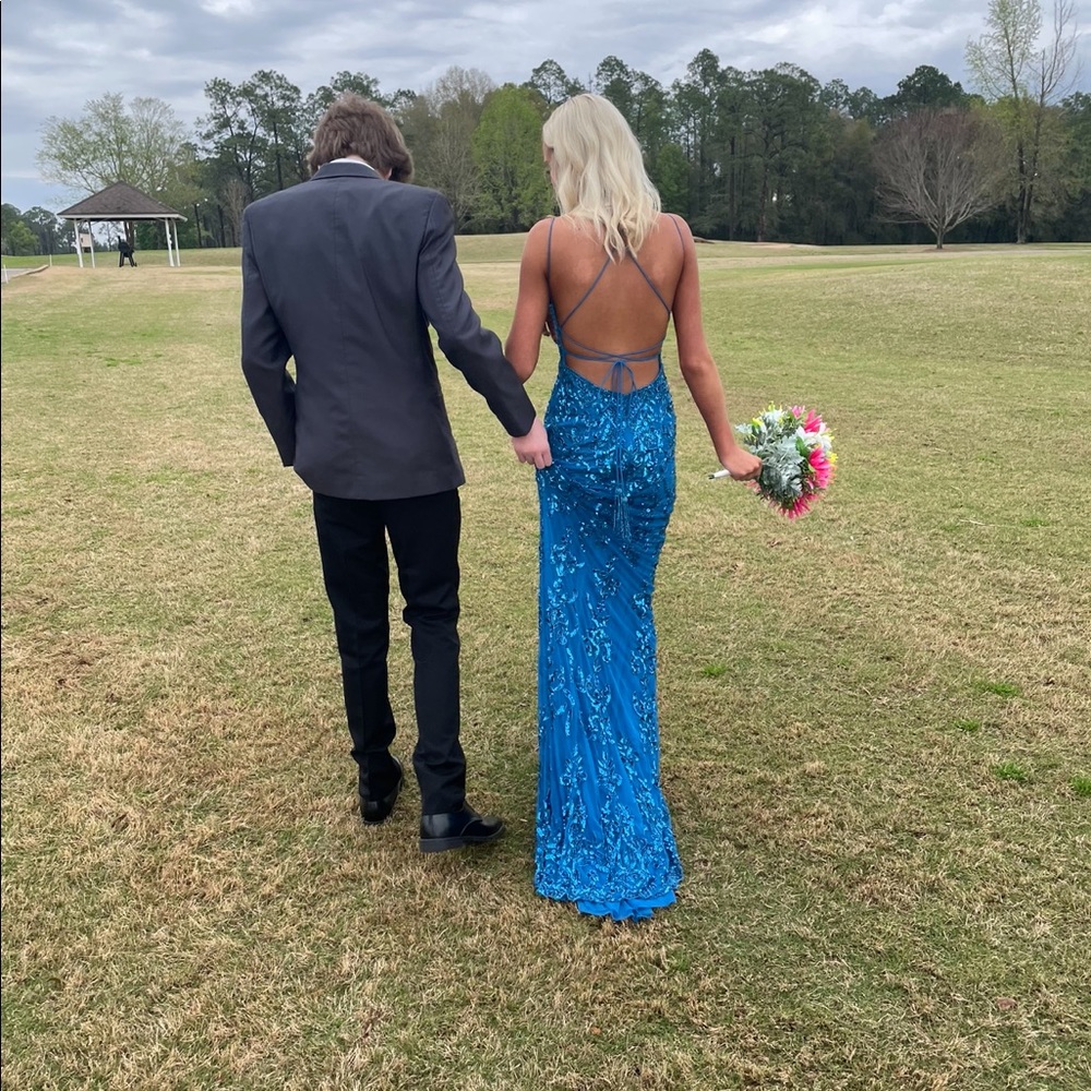 Blue, sparkly Sherri hill dress